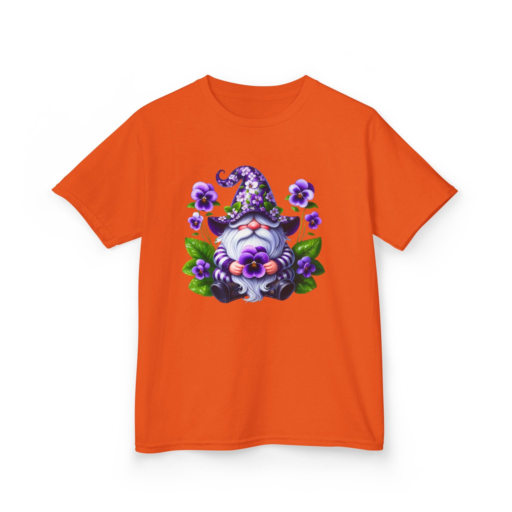 Kids Gnome T‑Shirt — Cute Purple Floral Gnome Tee for Children