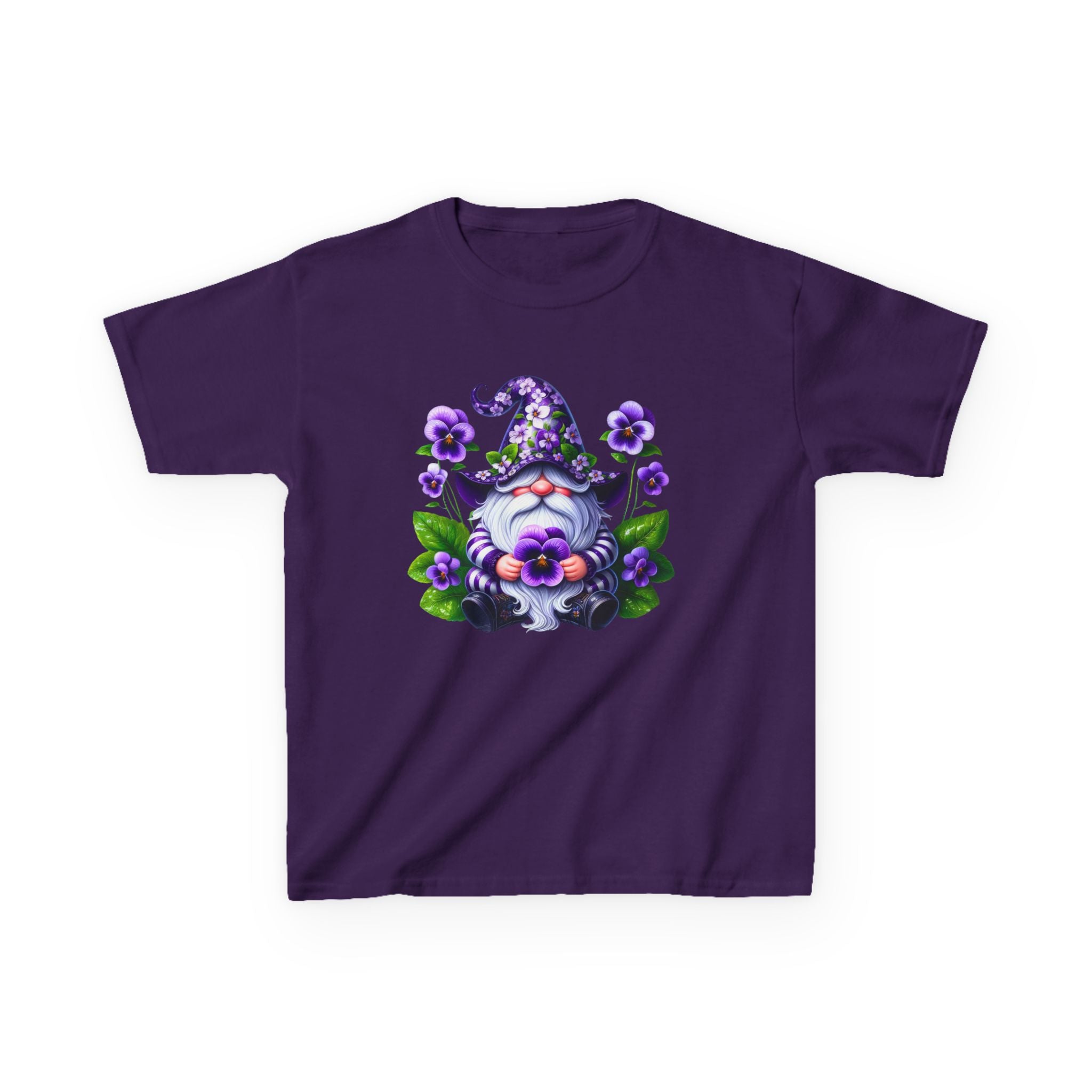 Kids Gnome T‑Shirt — Cute Purple Floral Gnome Tee for Children
