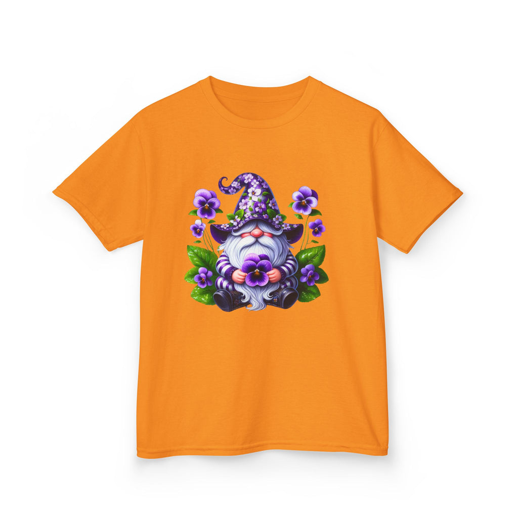 Kids Gnome T‑Shirt — Cute Purple Floral Wizard Gnome Tee for Children