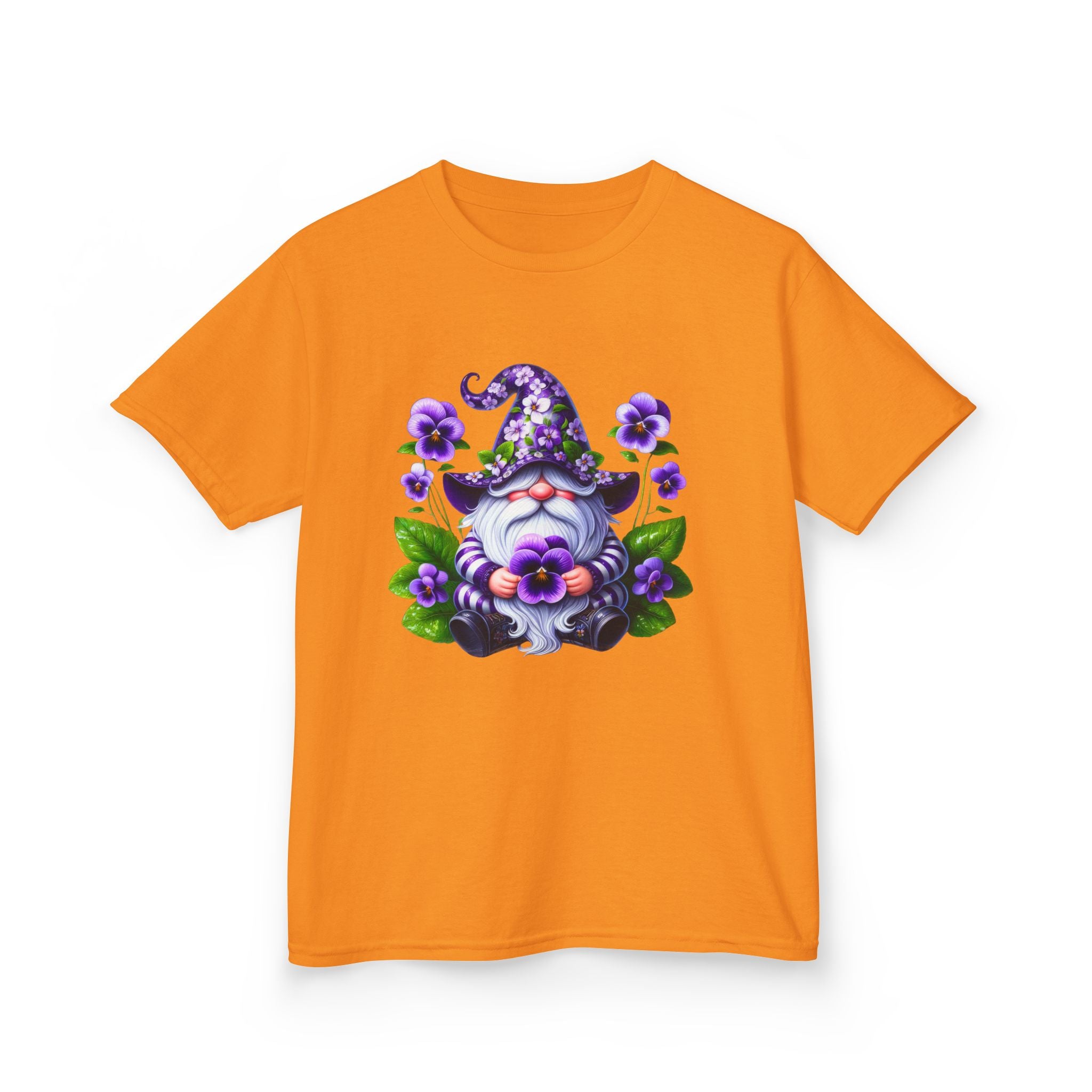 Kids Gnome T‑Shirt — Cute Purple Floral Wizard Gnome Tee for Children
