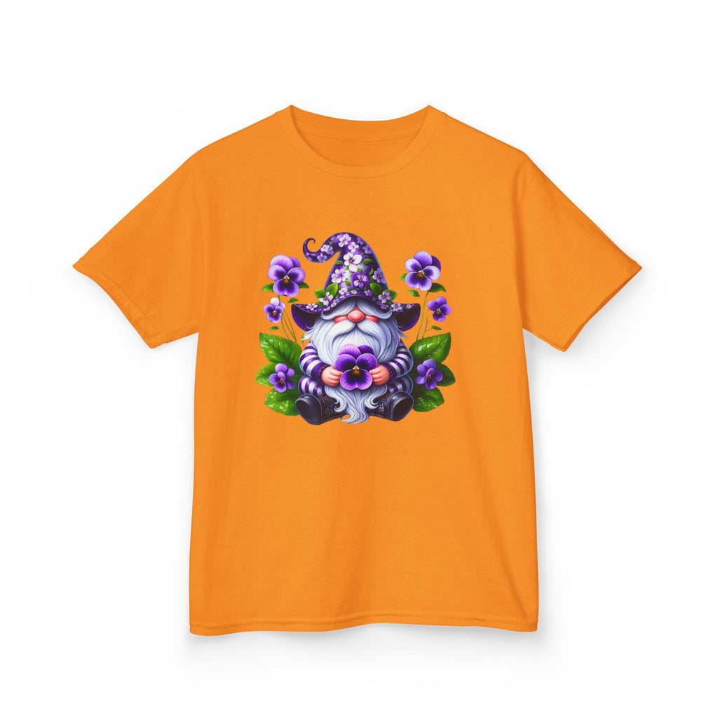 Kids Gnome T‑Shirt — Cute Purple Floral Gnome Tee for Children