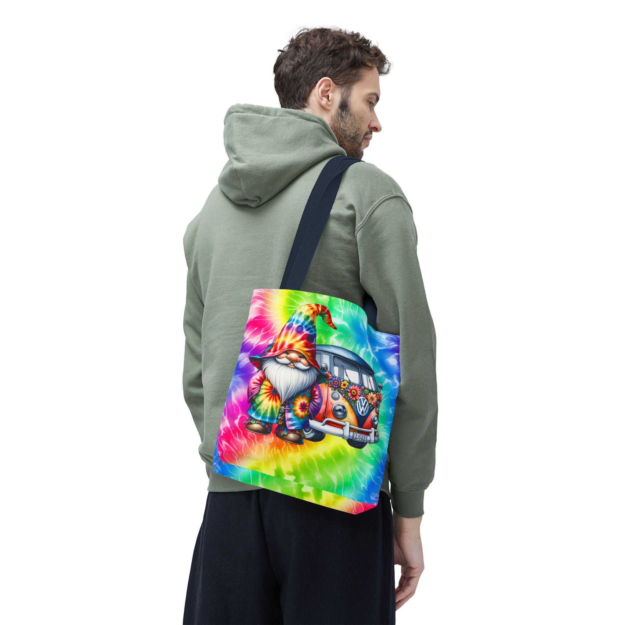 Tie-Dye Hippie Gnome Tote Bag — VW Bus Floral Boho Beach Tote