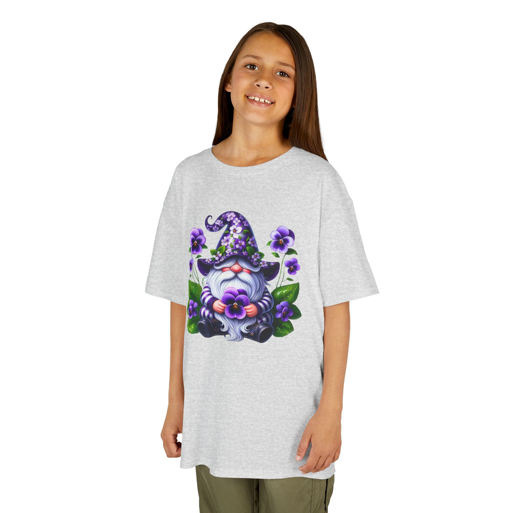 Kids Gnome T‑Shirt — Cute Purple Floral Gnome Tee for Children