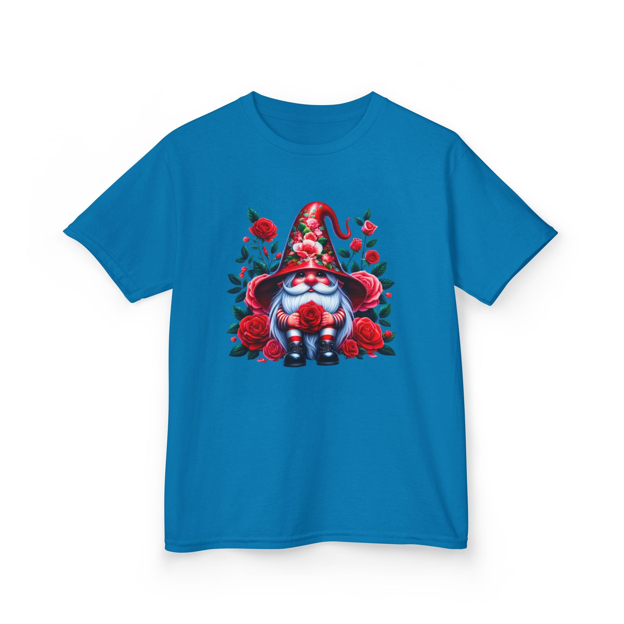 Valentine Gnome Kids Tee — Cute Red Rose Garden Gnome Shirt
