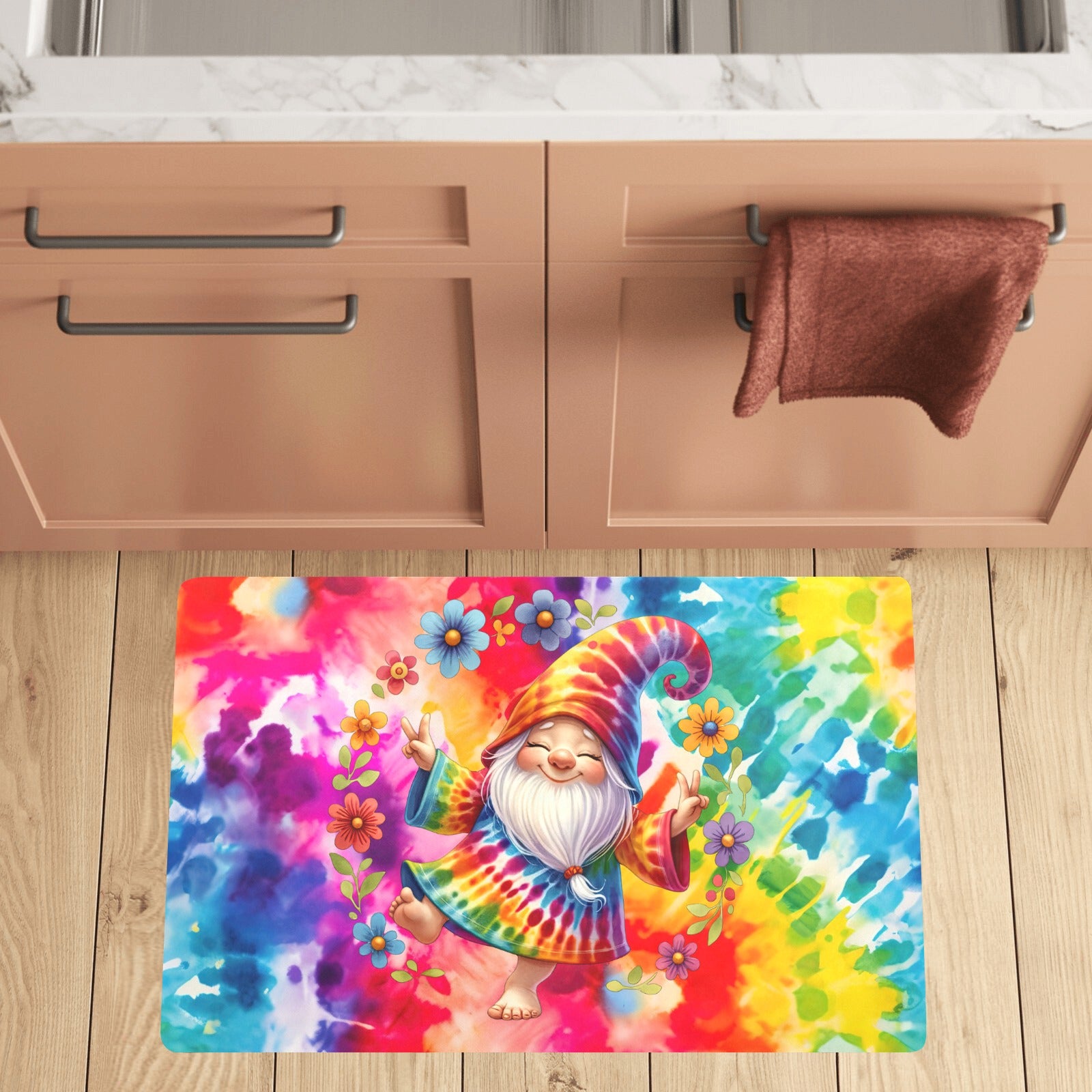 Tie Dye Hippie Flower Child Kitchen Mat 32"x20" (Made In USA)