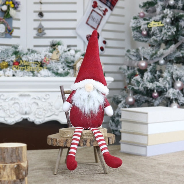 Christmas Long Legged Swedish Santa Gnome Plush Doll Ornament Handmade Elf Toys Holiday Home Party Decor Kids Gift#25