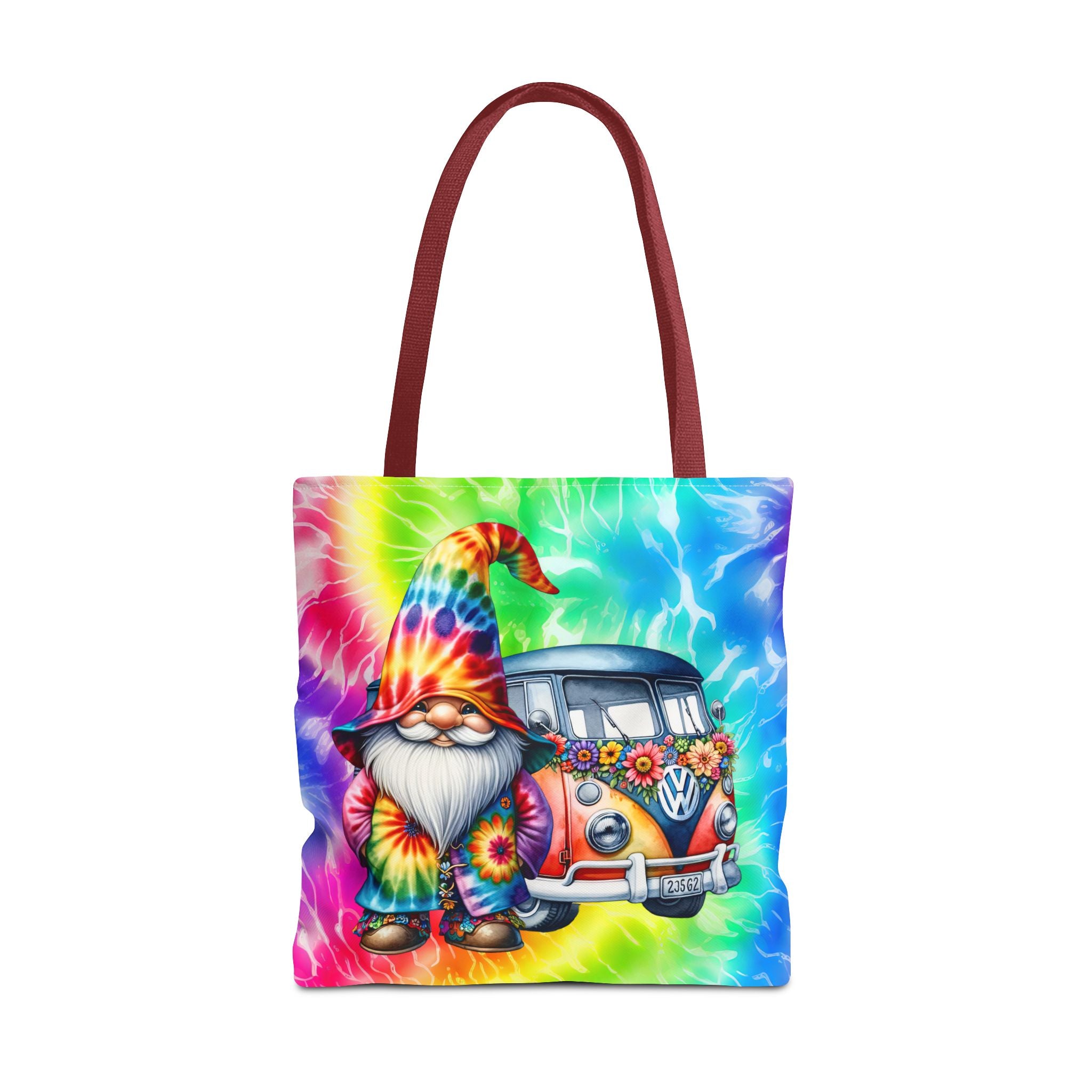 Tie-Dye Hippie Gnome Tote Bag — VW Bus Floral Boho Beach Tote