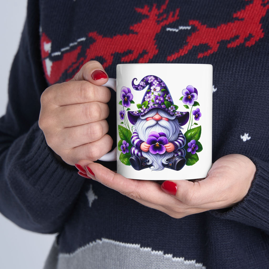 Purple Gnome Pansy Floral Ceramic Mug (11oz & 15oz)