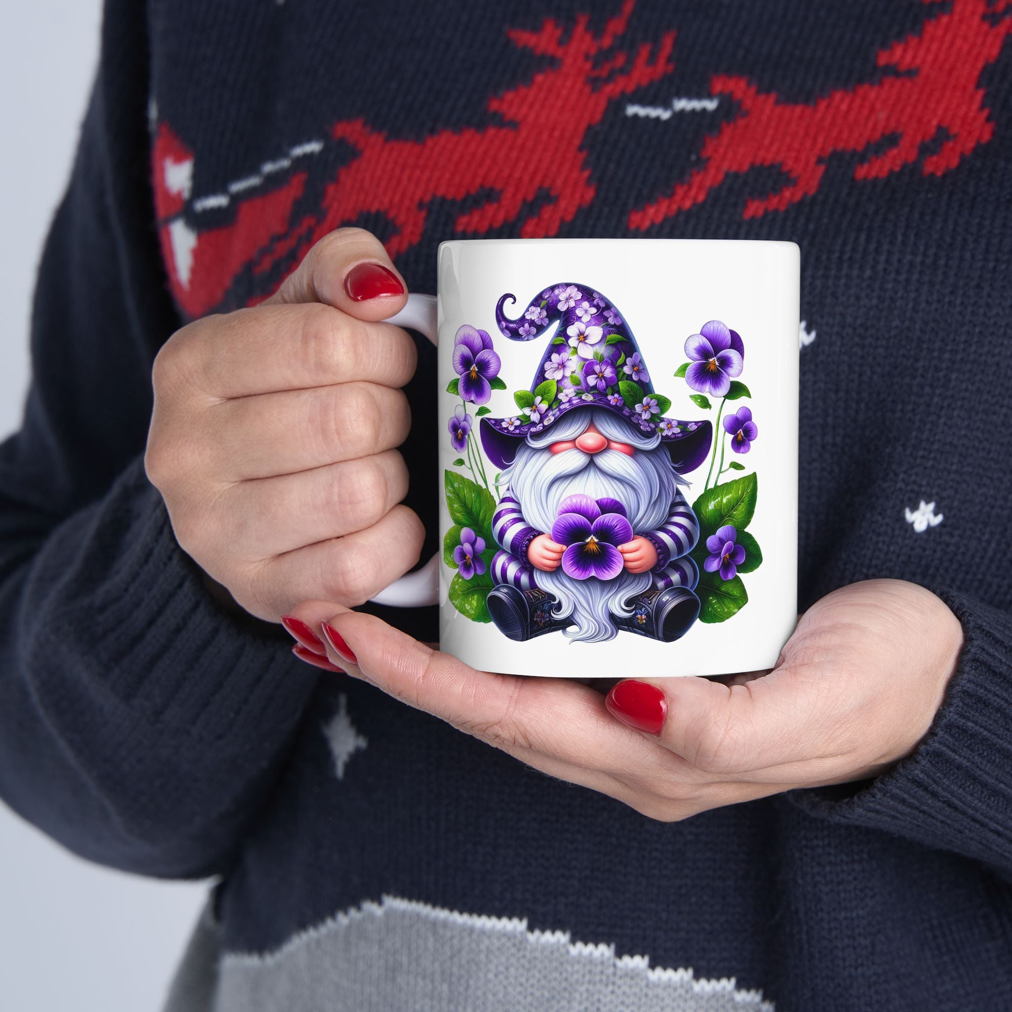 Purple Gnome Pansy Floral Ceramic Mug (11oz & 15oz)