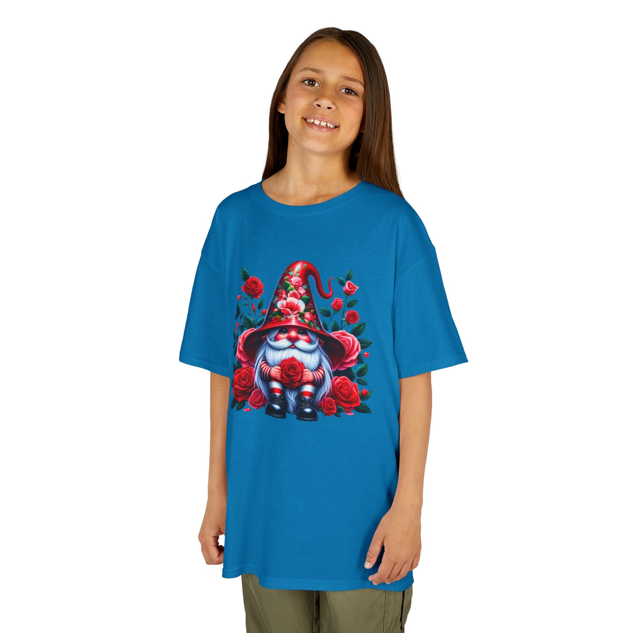 Valentine Gnome Kids Tee — Cute Red Rose Garden Gnome Shirt