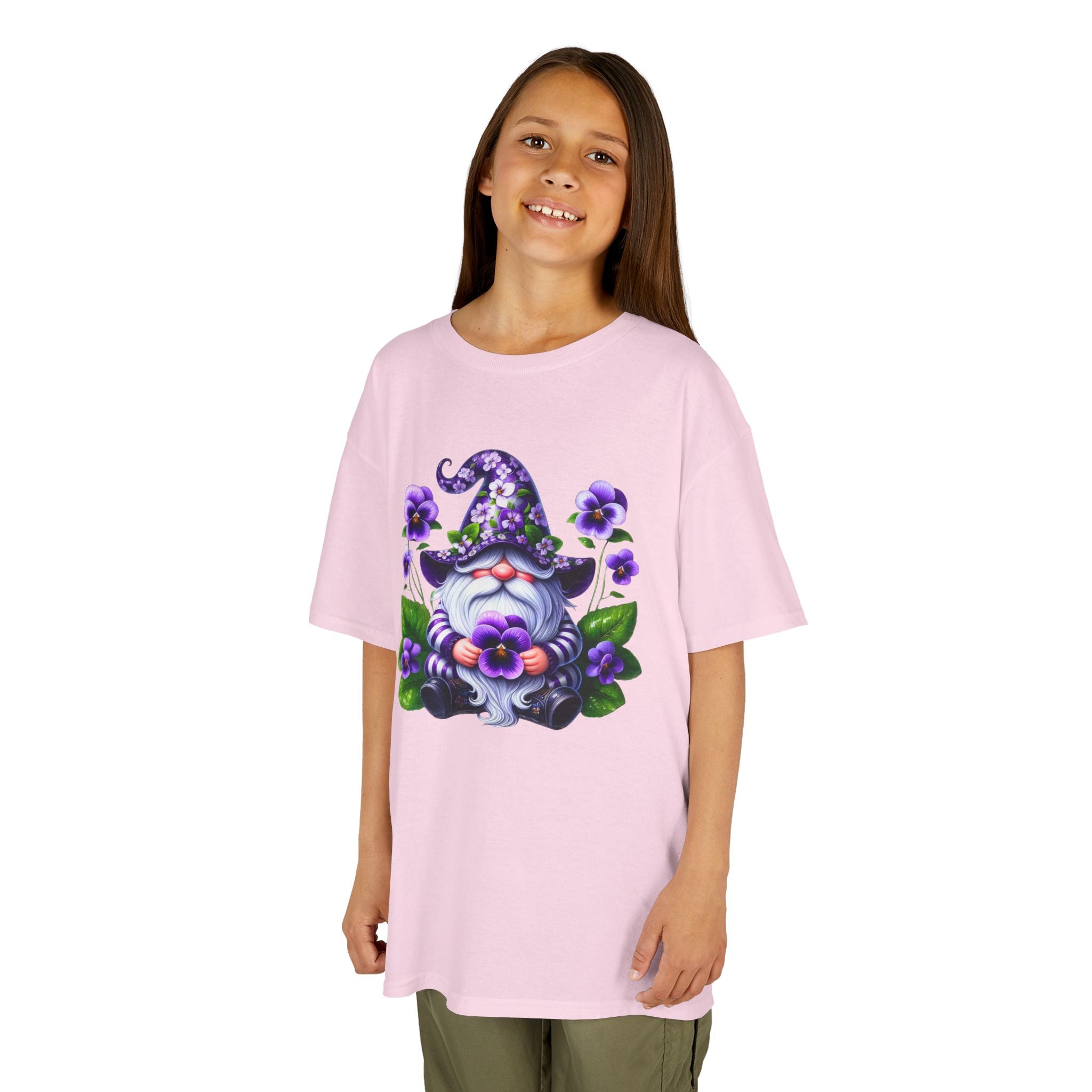 Kids Gnome T‑Shirt — Cute Purple Floral Gnome Tee for Children