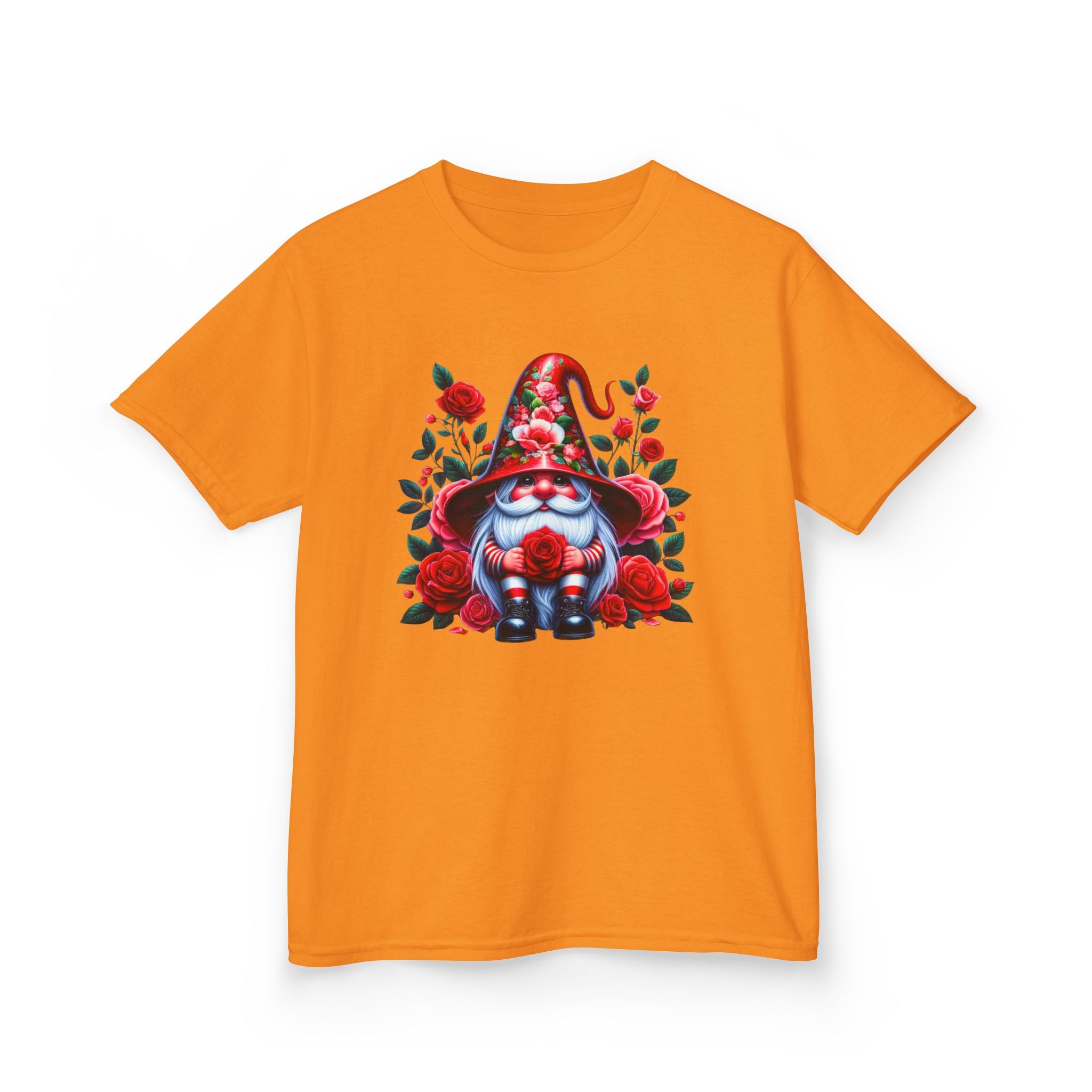 Valentine Gnome Kids Tee — Cute Red Rose Garden Gnome Shirt