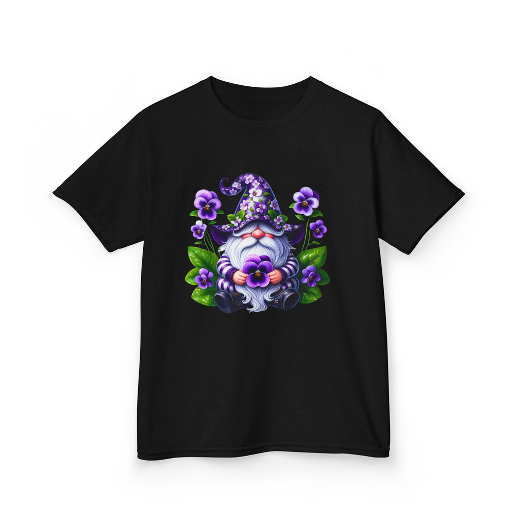 Kids Gnome T‑Shirt — Cute Purple Floral Wizard Gnome Tee for Children