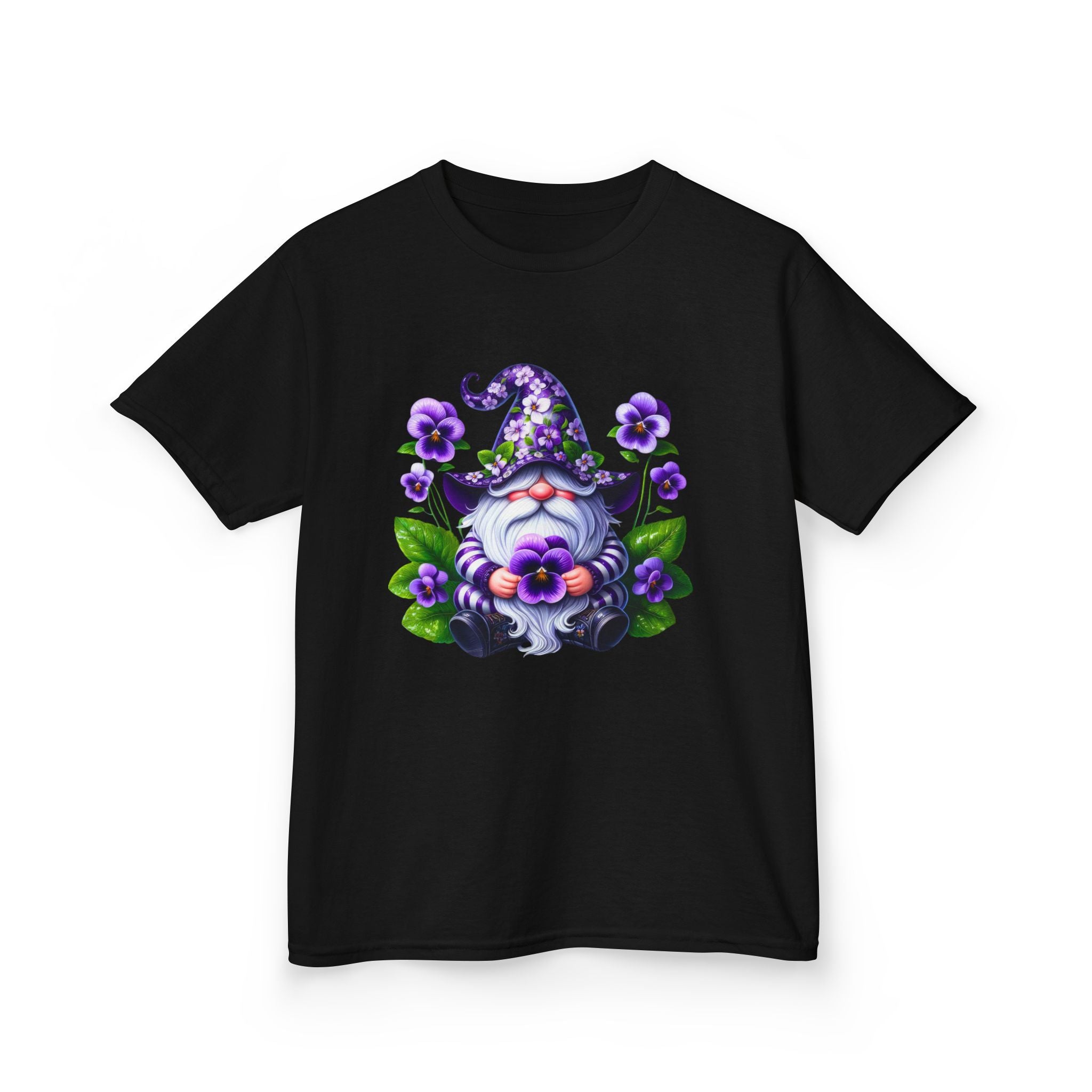 Kids Gnome T‑Shirt — Cute Purple Floral Wizard Gnome Tee for Children