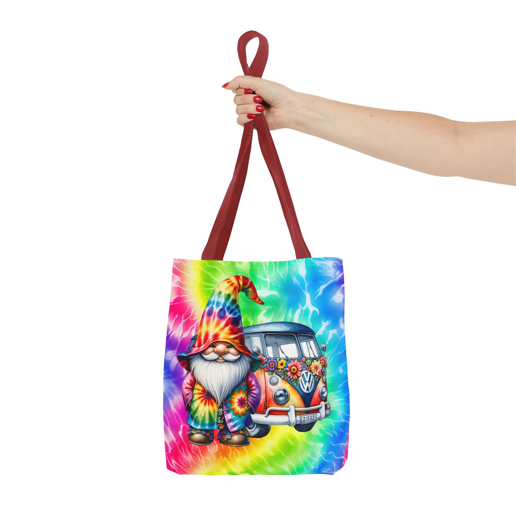 Tie-Dye Hippie Gnome Tote Bag — VW Bus Floral Boho Beach Tote