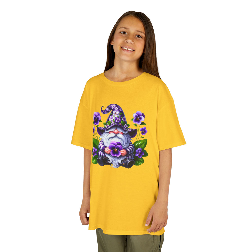 Kids Gnome T‑Shirt — Cute Purple Floral Gnome Tee for Children