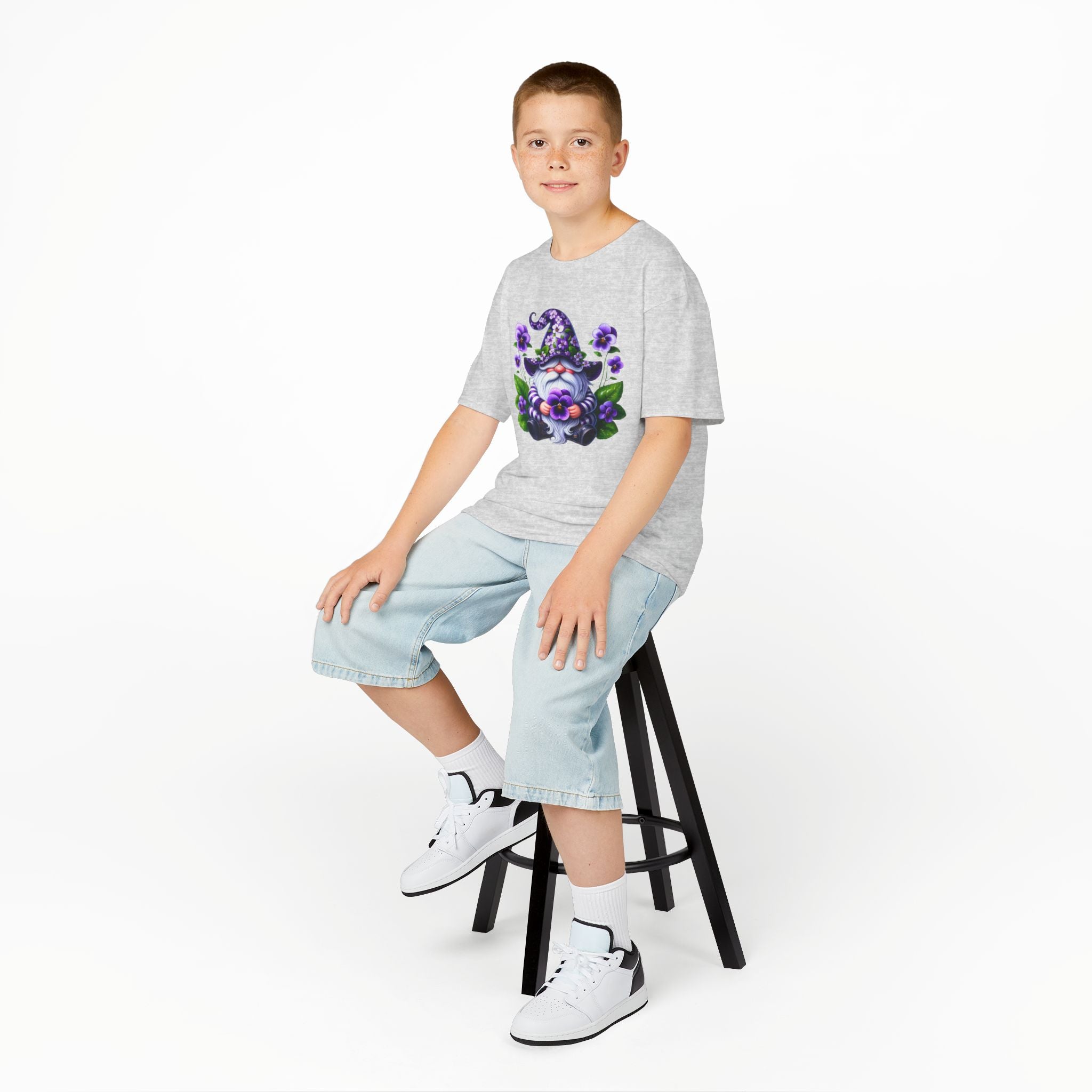 Kids Gnome T‑Shirt — Cute Purple Floral Gnome Tee for Children