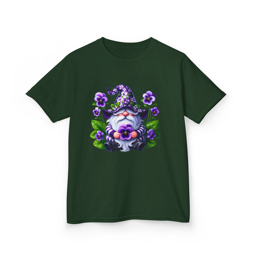 Kids Gnome T‑Shirt — Cute Purple Floral Wizard Gnome Tee for Children