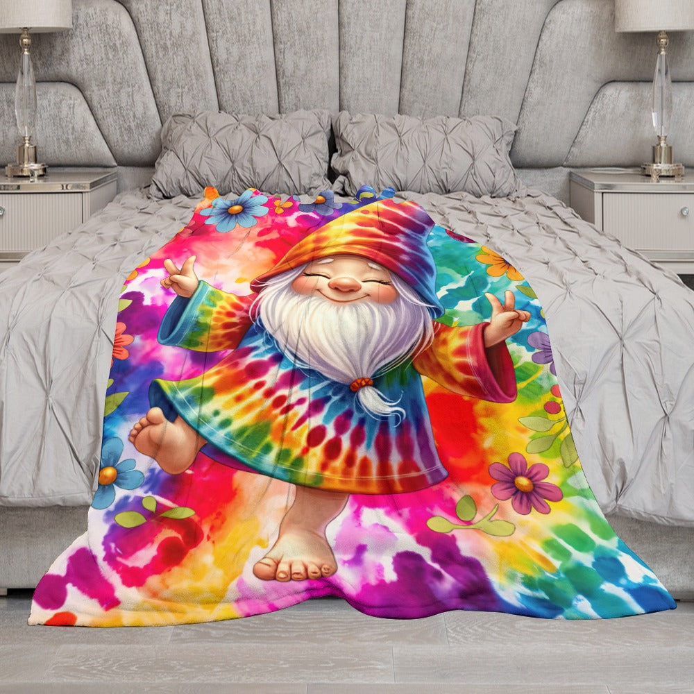 Happy Gnome Tie Dye Ultra-Soft Flannel Blanket 30" x 40" Multiple Sizes