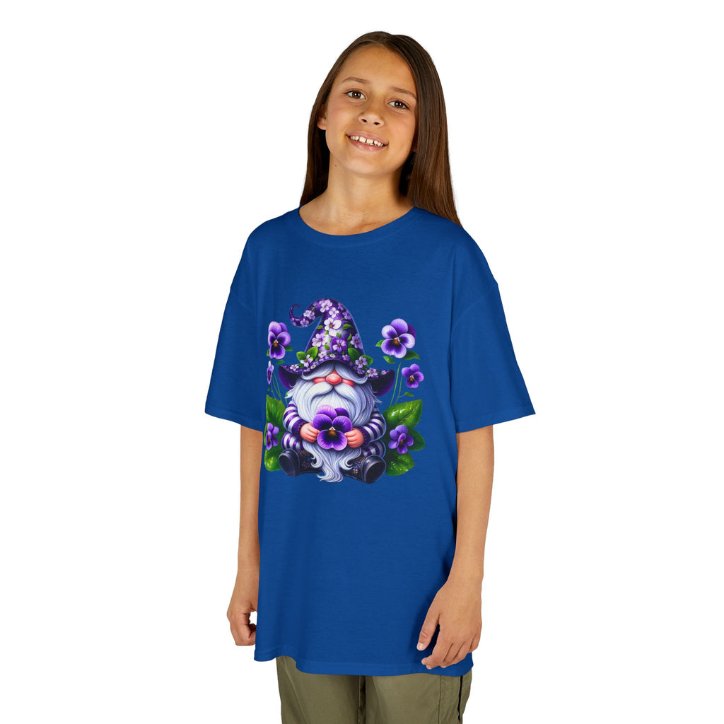 Kids Gnome T‑Shirt — Cute Purple Floral Gnome Tee for Children