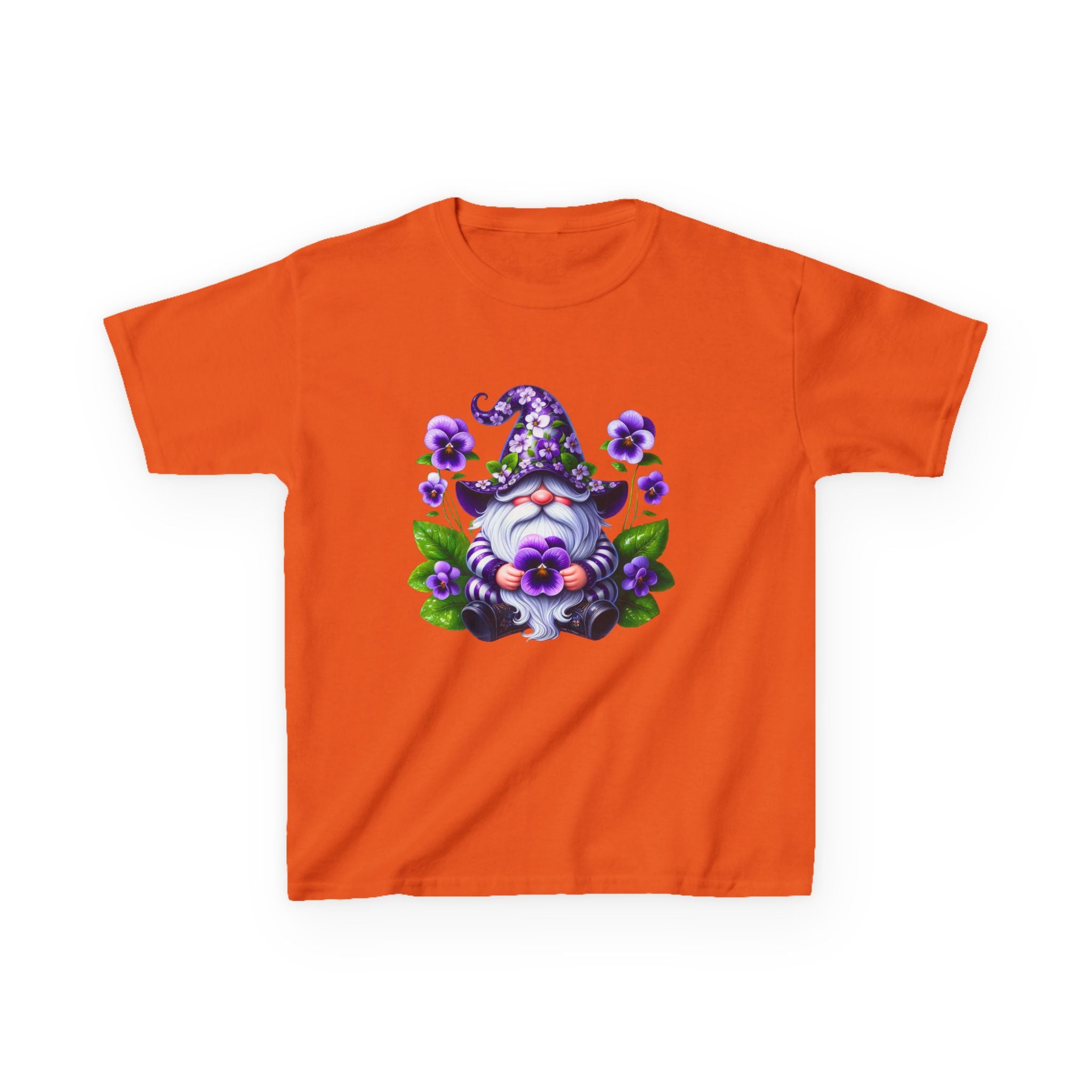 Kids Gnome T‑Shirt — Cute Purple Floral Wizard Gnome Tee for Children