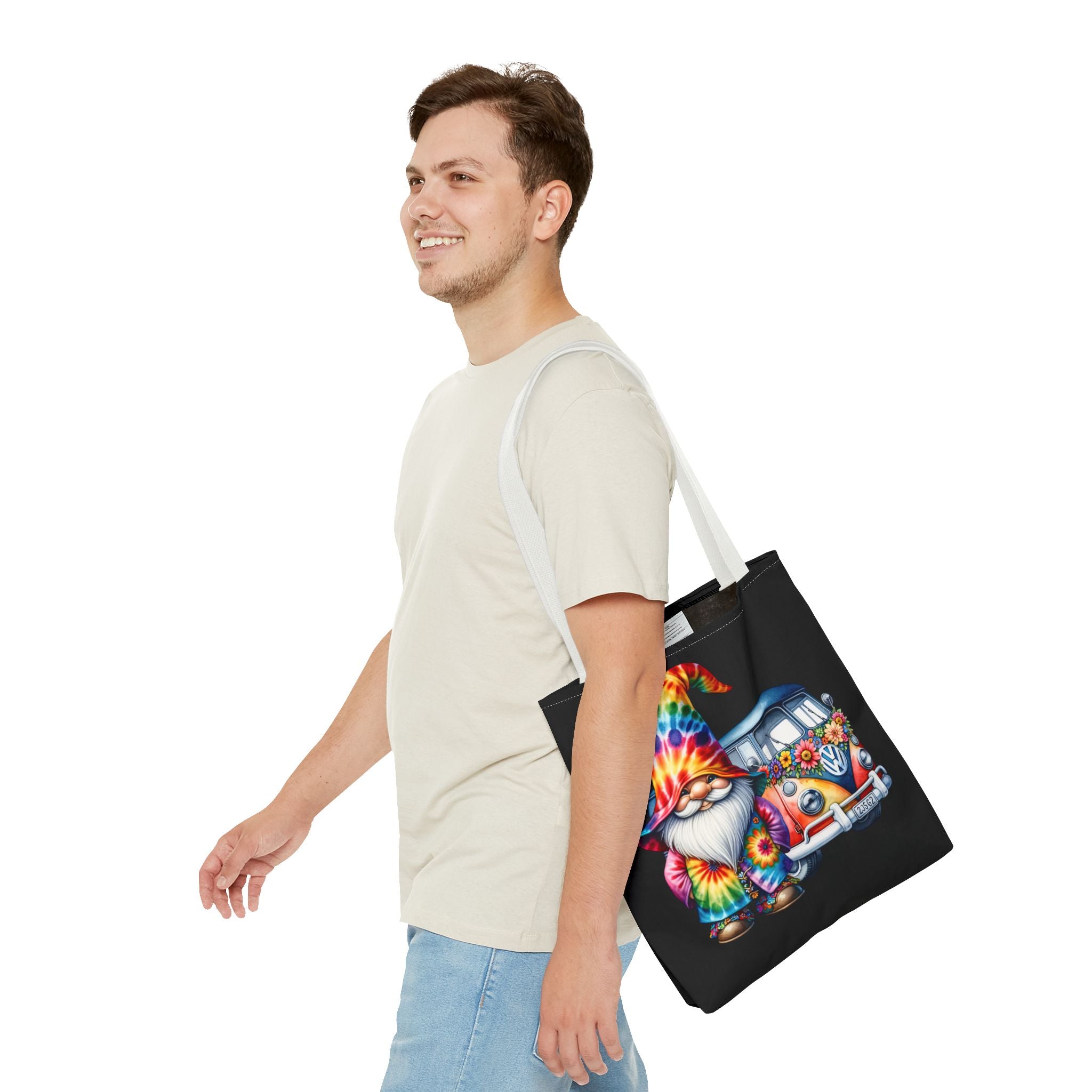 Tie-Dye Gnome Tote Bag — Hippie Van Floral Boho Market Tote