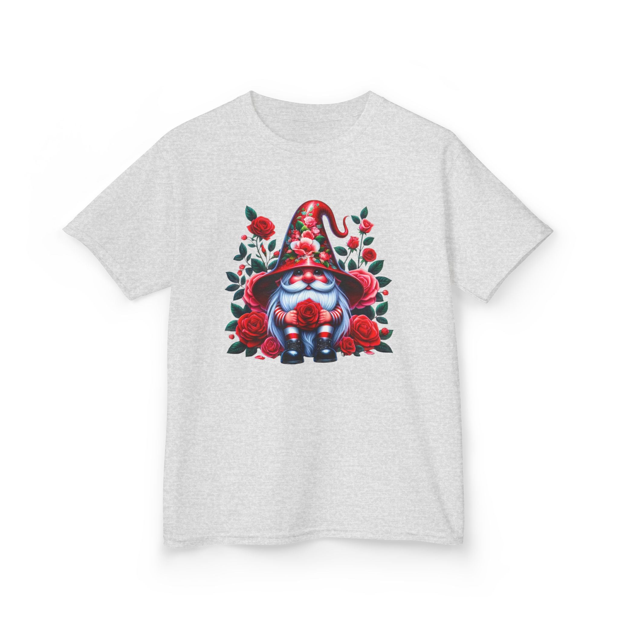 Valentine Gnome Kids Tee — Cute Red Rose Garden Gnome Shirt