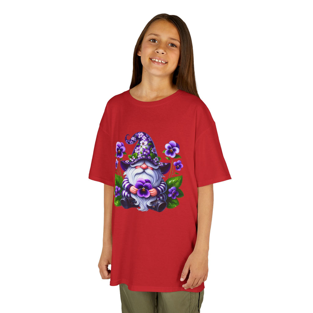 Kids Gnome T‑Shirt — Cute Purple Floral Wizard Gnome Tee for Children