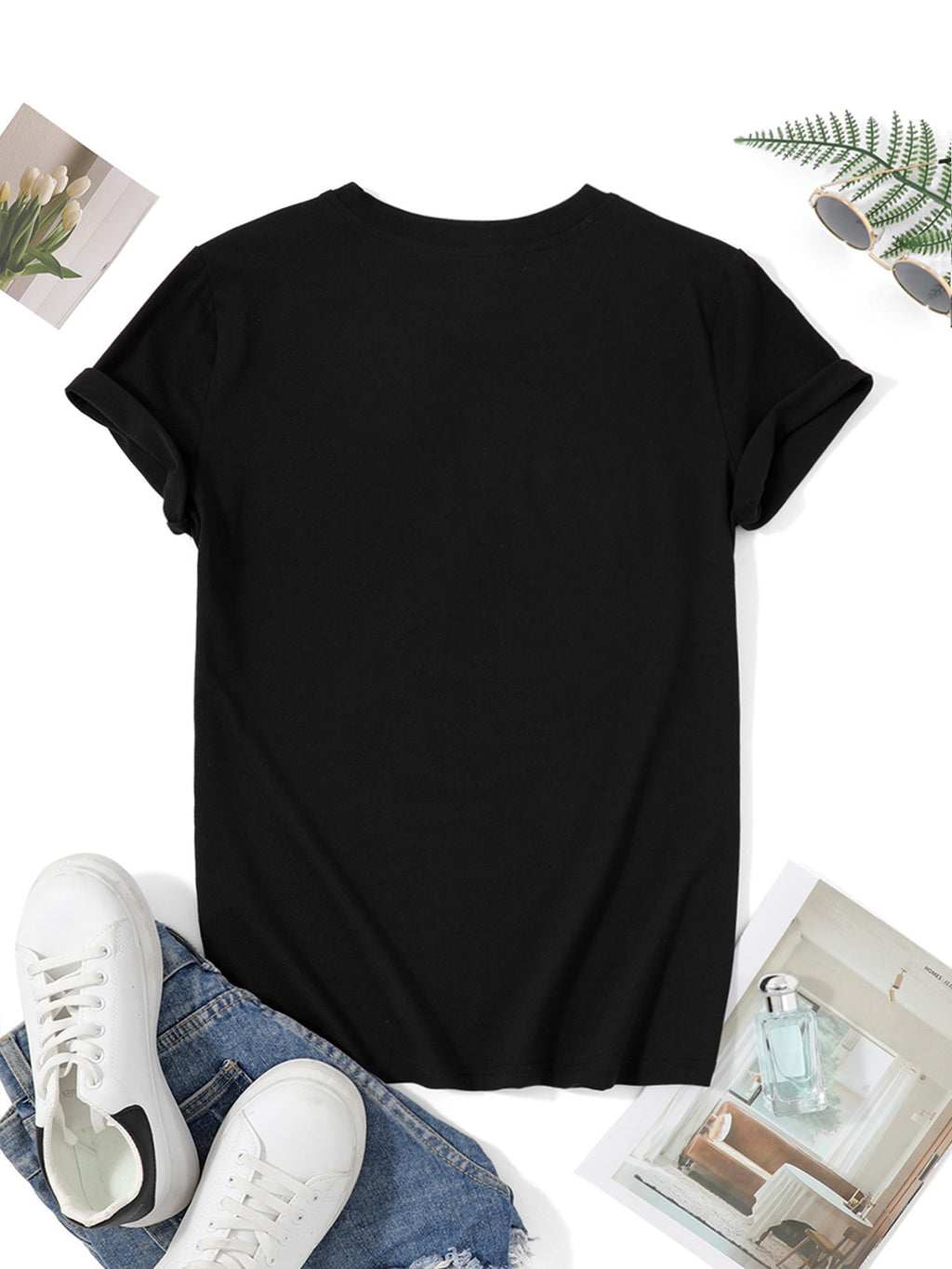 Women's Christmas Gnome Pattern Printed Short Sleeve T-Shirt Round Neck Casual Top Black Red White