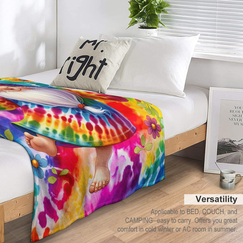 Happy Gnome Tie Dye Ultra-Soft Flannel Blanket 50" x 60" Multiple Sizes