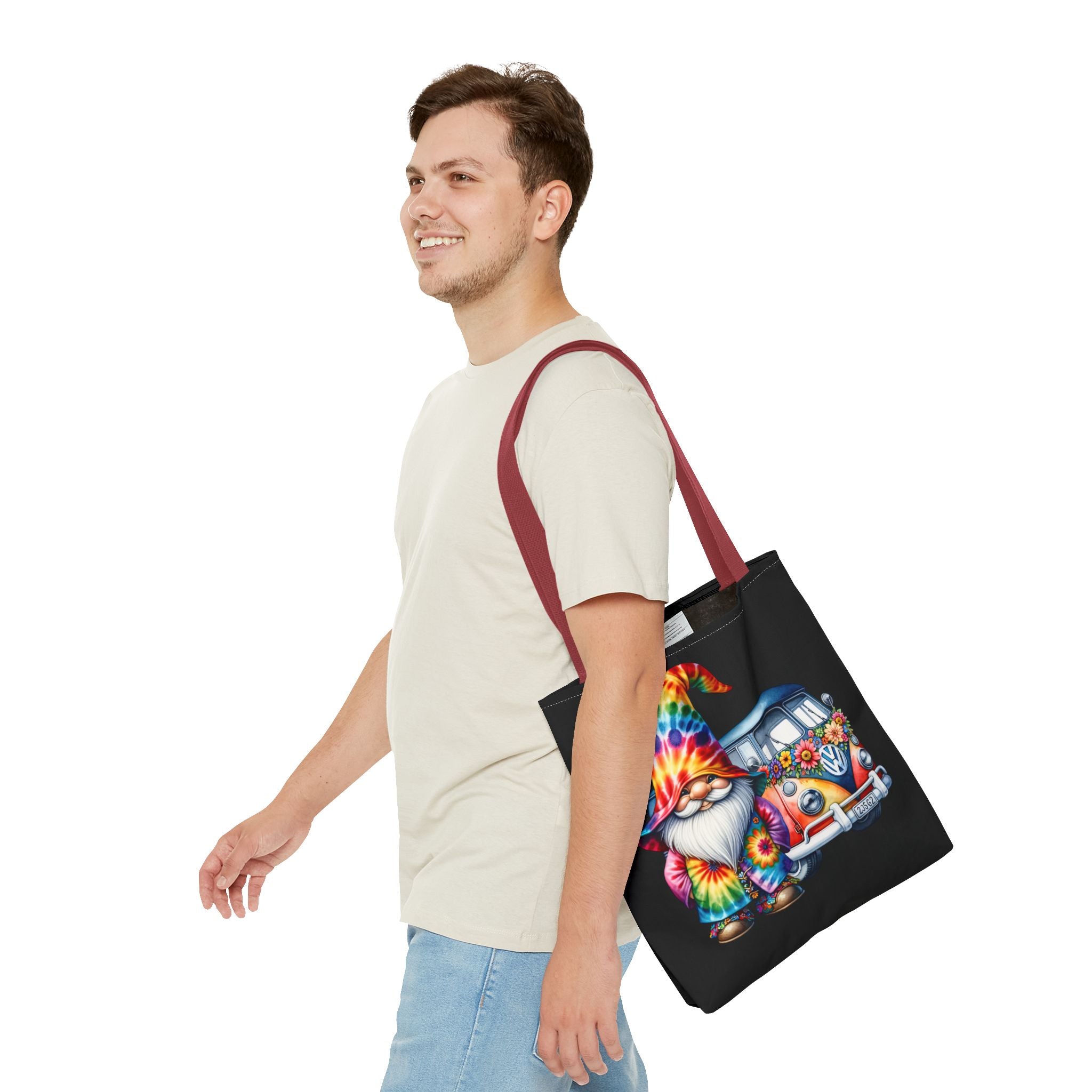 Tie-Dye Gnome Tote Bag — Hippie Van Floral Boho Market Tote