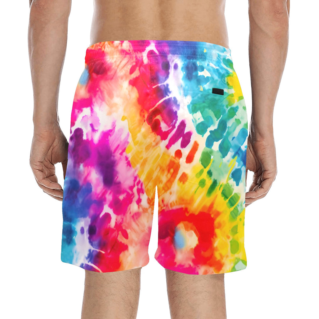 Tie Dye Hippie VW Bus Gnome Men's Mid-Length Beach Shorts