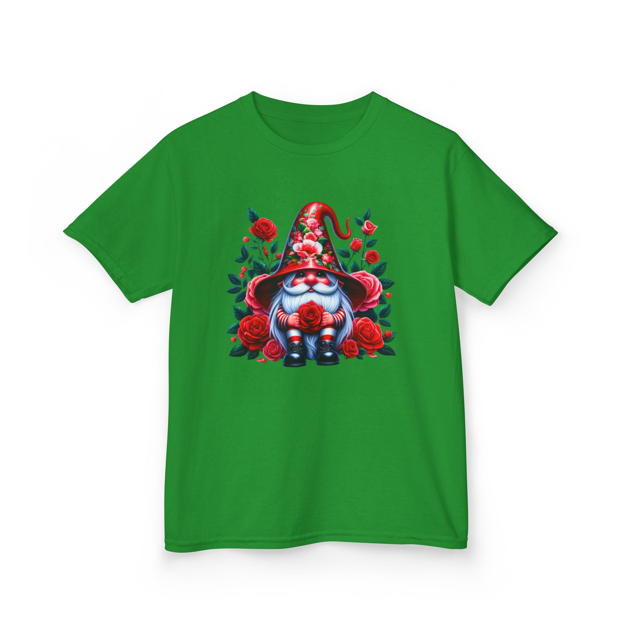 Valentine Gnome Kids Tee — Cute Red Rose Garden Gnome Shirt