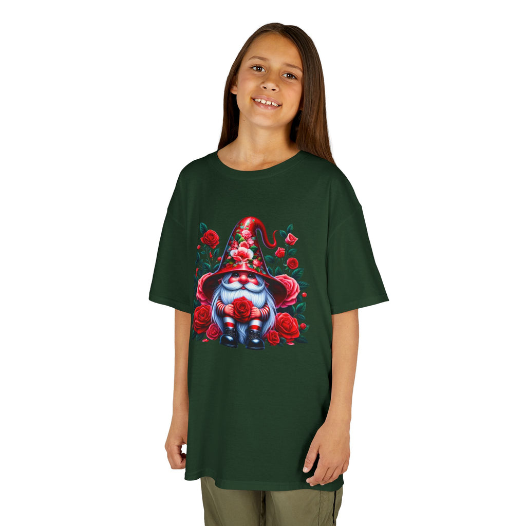 Valentine Gnome Kids Tee — Cute Red Rose Garden Gnome Shirt