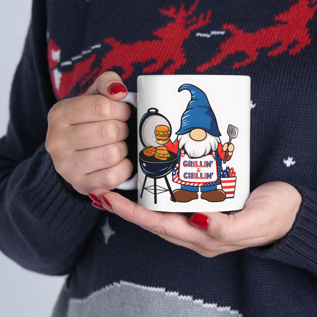 Grilling Gnome Ceramic Mug — Cute BBQ & Patriotic Party Coffee Cup (11oz, 15oz)