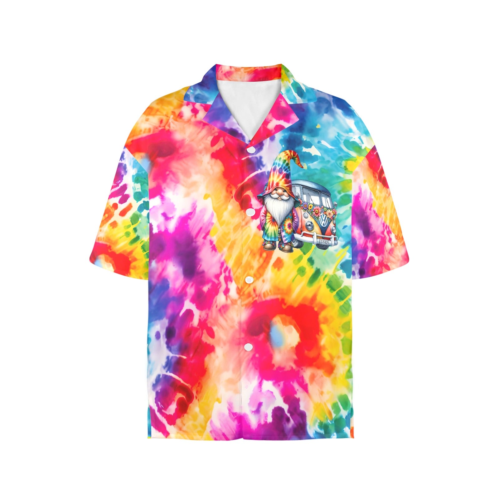 Gnome Tie Dye VW 60's Bus Women's All Over Print Hawaiian Shirt Made in USA