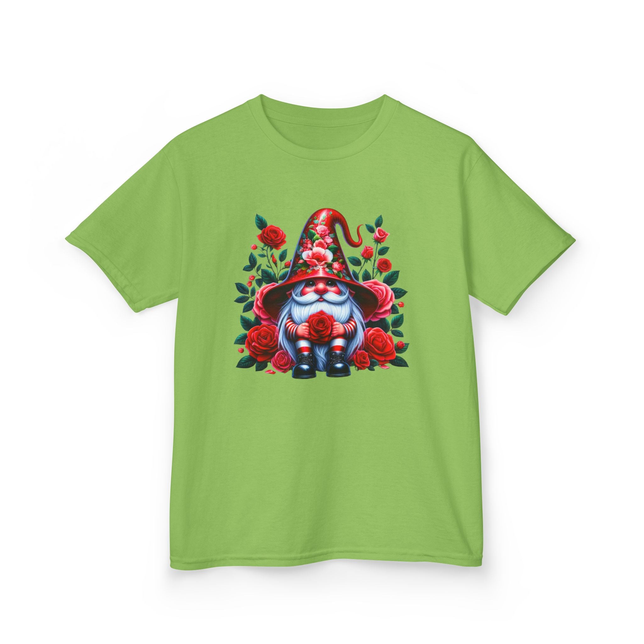 Valentine Gnome Kids Tee — Cute Red Rose Garden Gnome Shirt