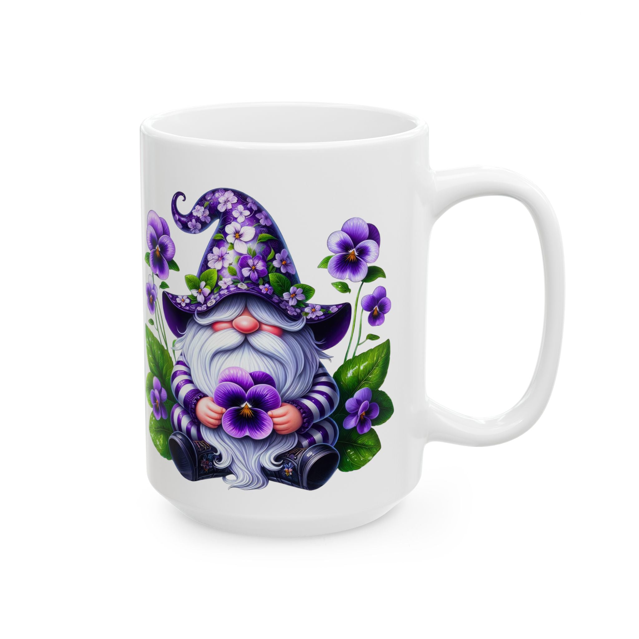 Purple Gnome Pansy Floral Ceramic Mug (11oz & 15oz)