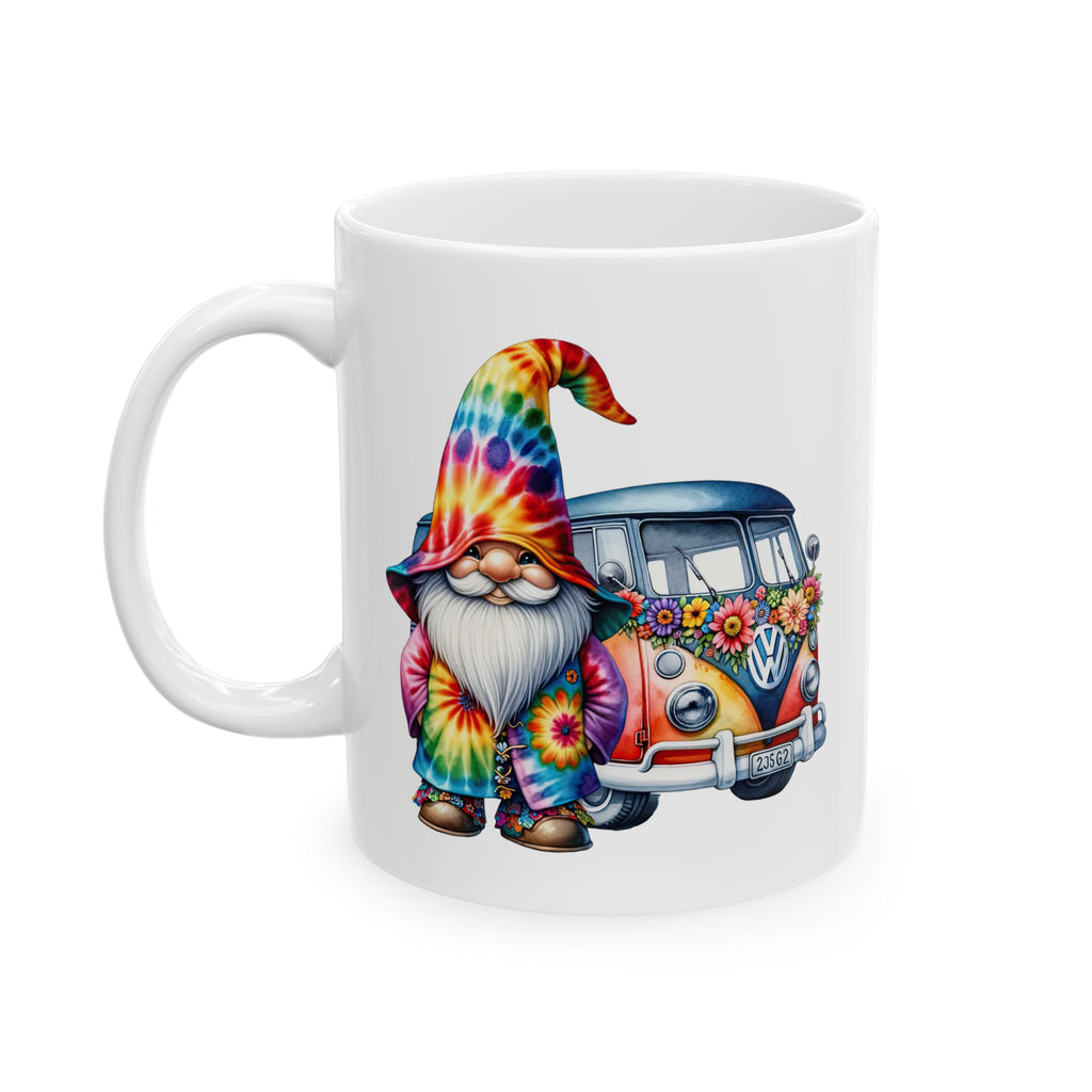 Tie-Dye Gnome Ceramic Mug (11oz, 15oz) — Hippie Van & Colorful Gnome Coffee Cup
