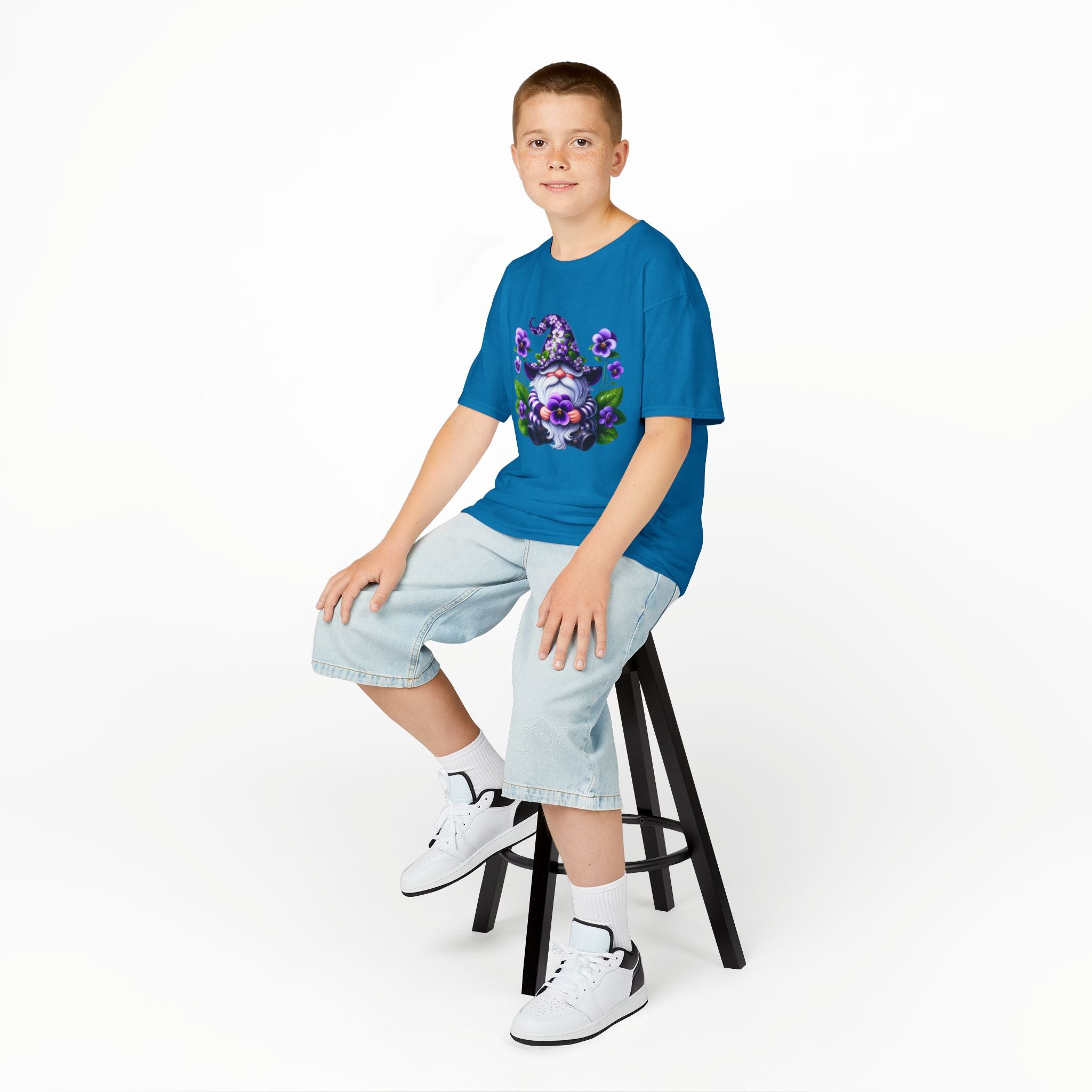 Kids Gnome T‑Shirt — Cute Purple Floral Wizard Gnome Tee for Children