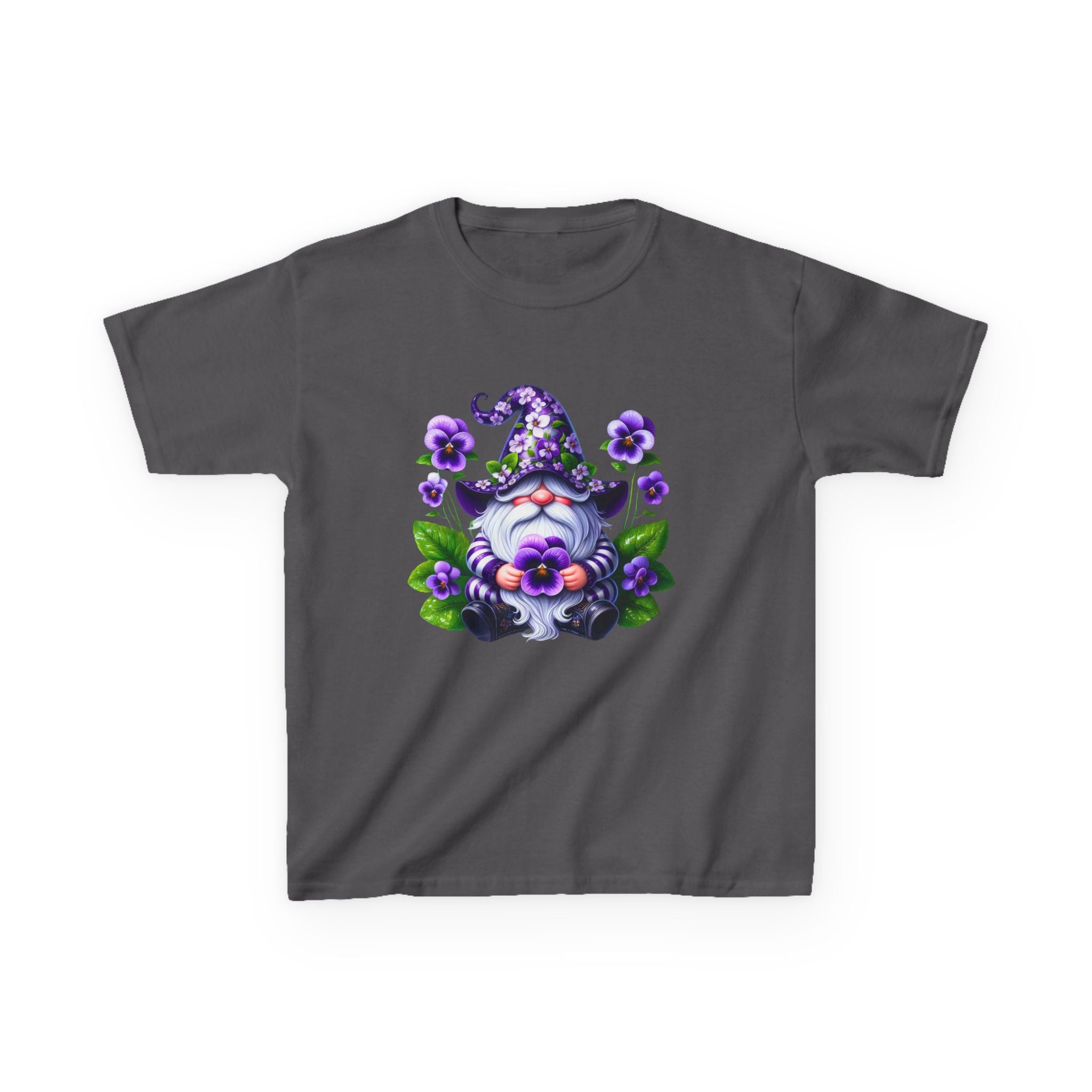 Kids Gnome T‑Shirt — Cute Purple Floral Wizard Gnome Tee for Children