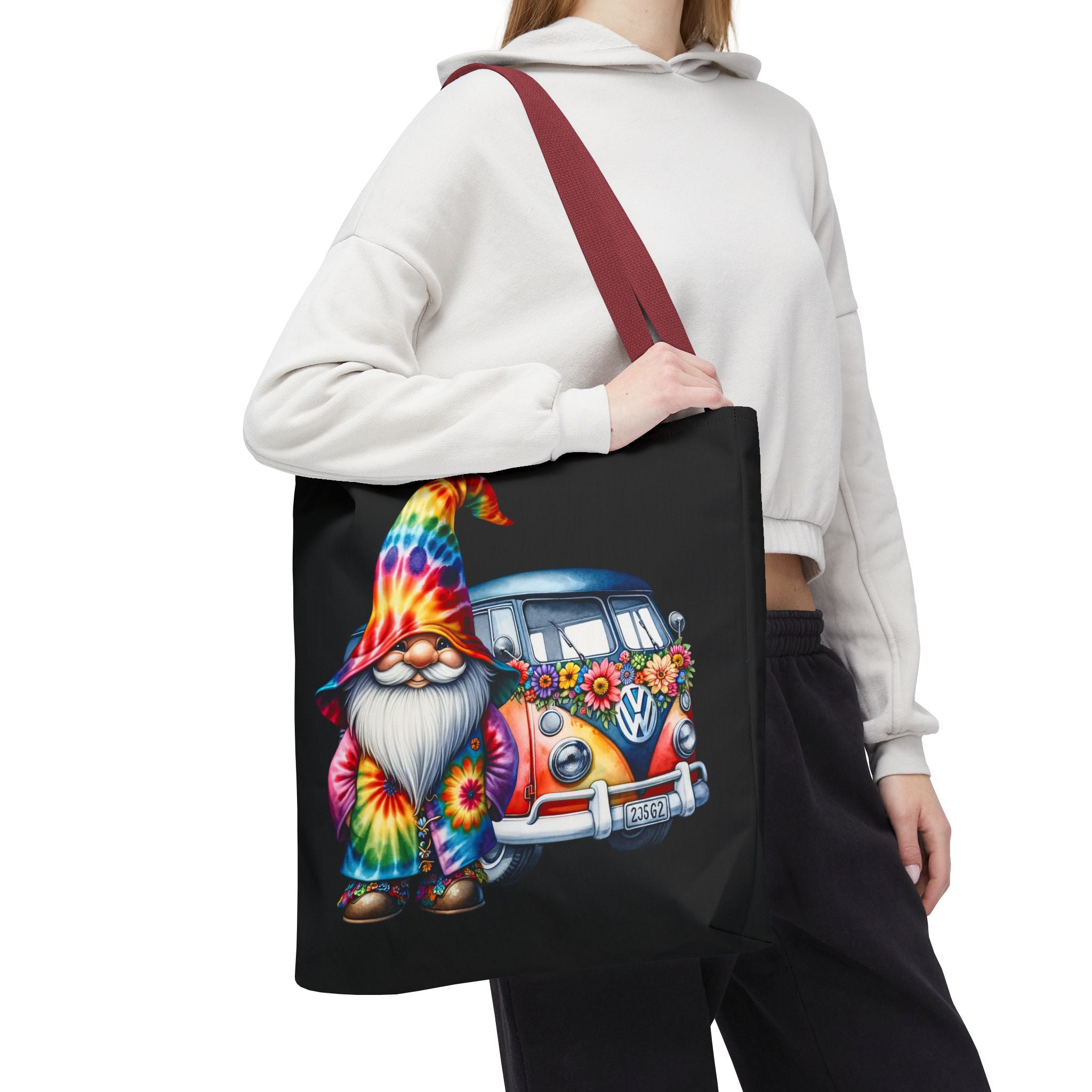 Tie-Dye Gnome Tote Bag — Hippie Van Floral Boho Market Tote