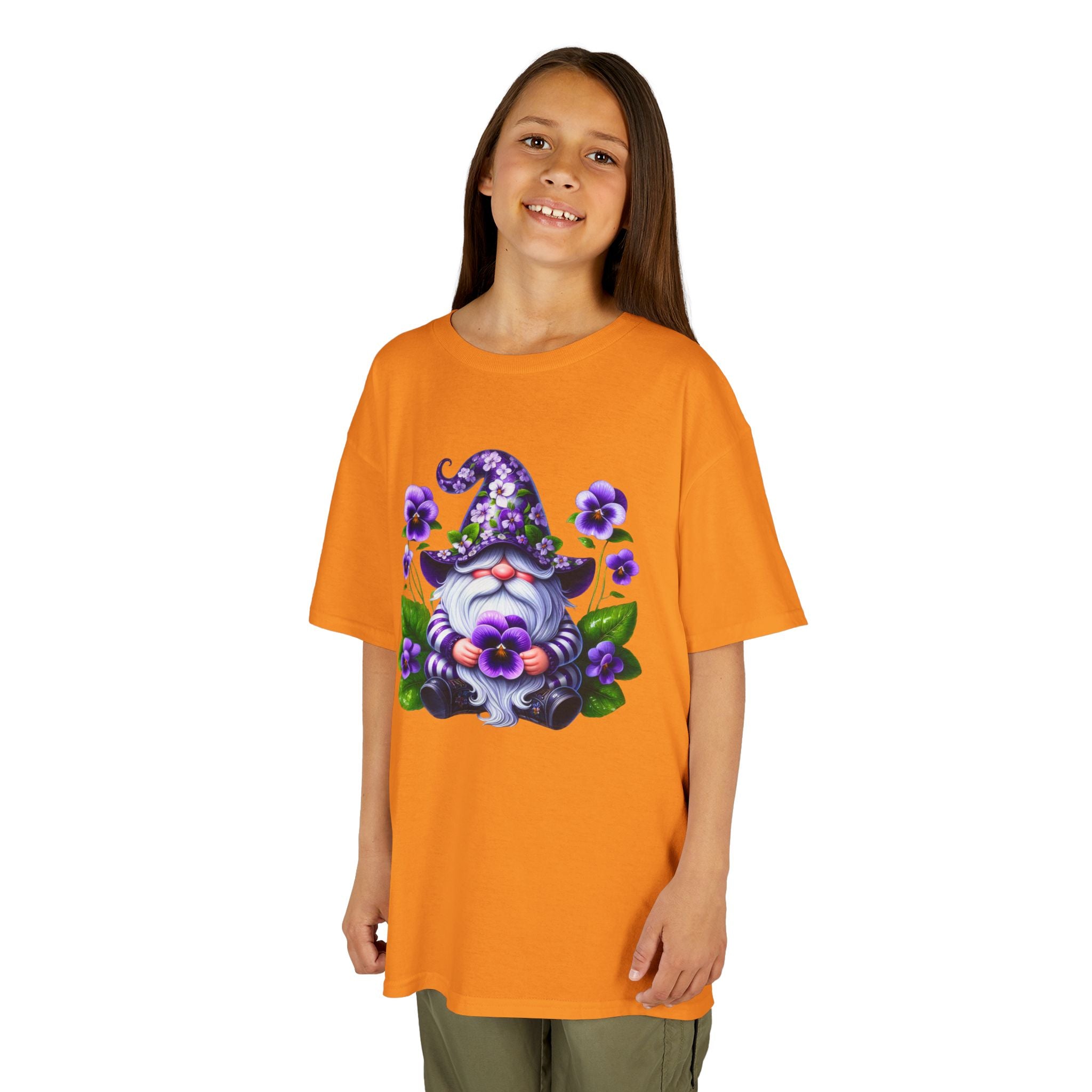 Kids Gnome T‑Shirt — Cute Purple Floral Gnome Tee for Children