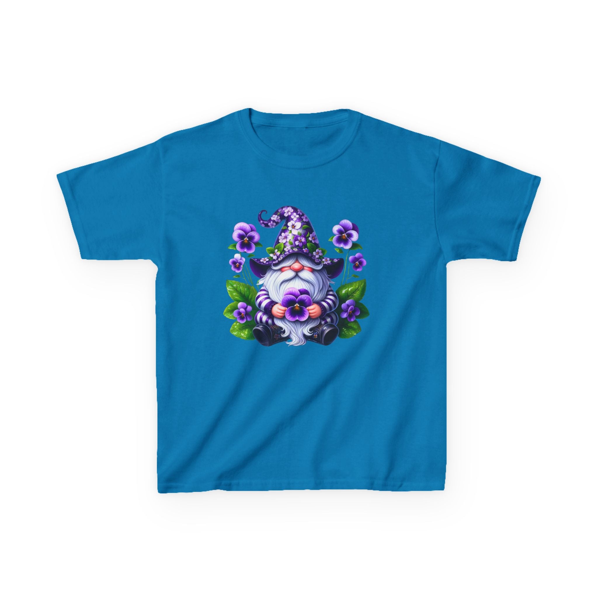 Kids Gnome T‑Shirt — Cute Purple Floral Gnome Tee for Children