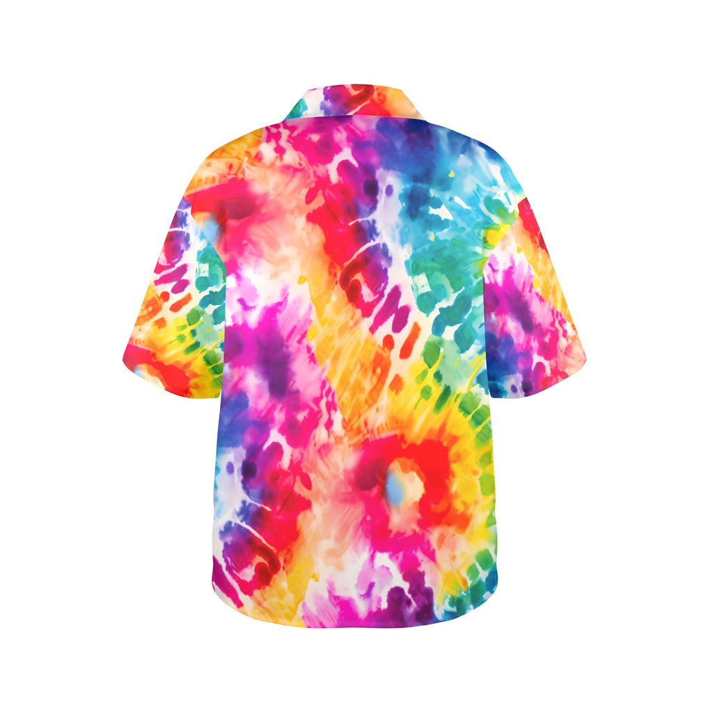 Gnome Tie Dye VW 60's Bus Women's All Over Print Hawaiian Shirt Made in USA