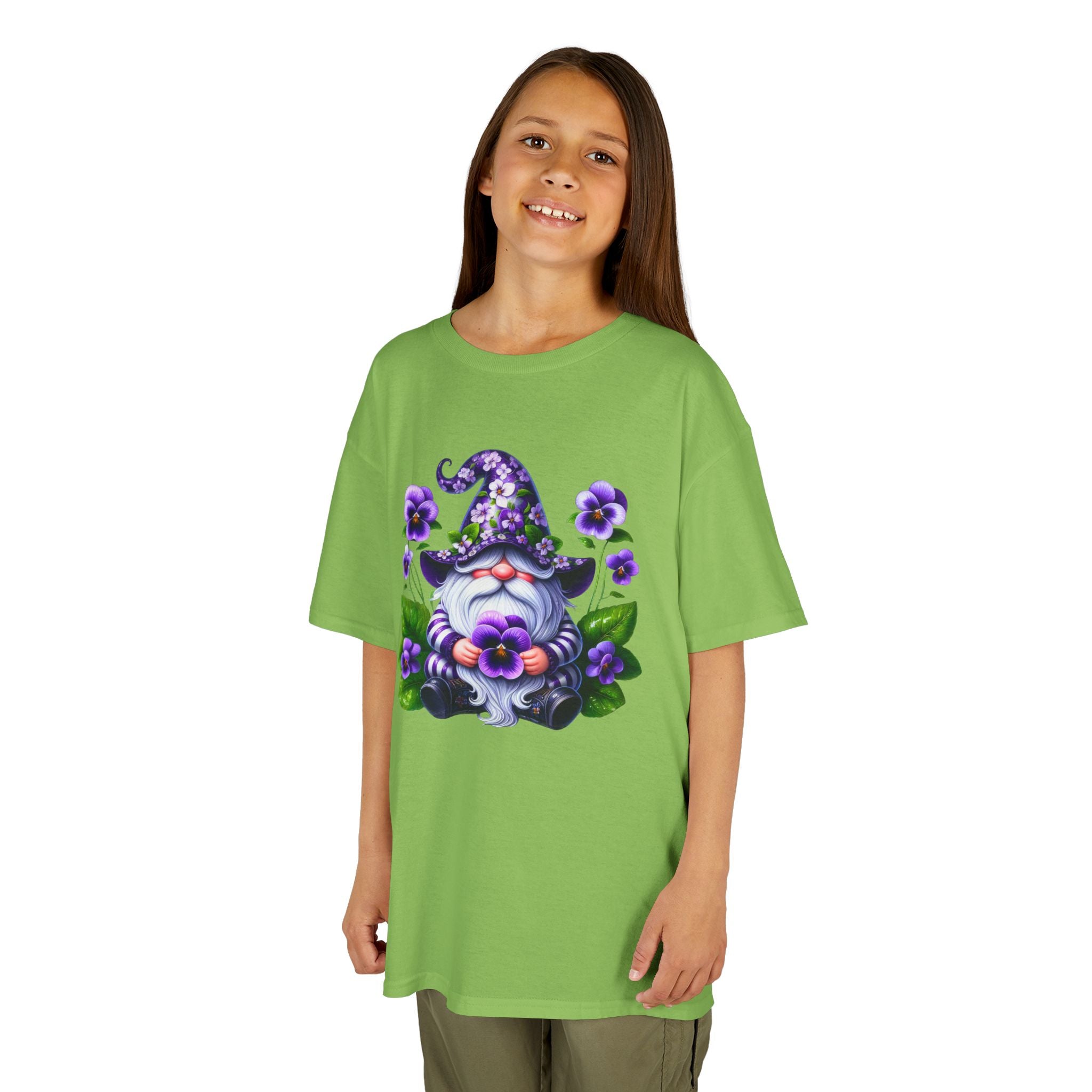 Kids Gnome T‑Shirt — Cute Purple Floral Gnome Tee for Children
