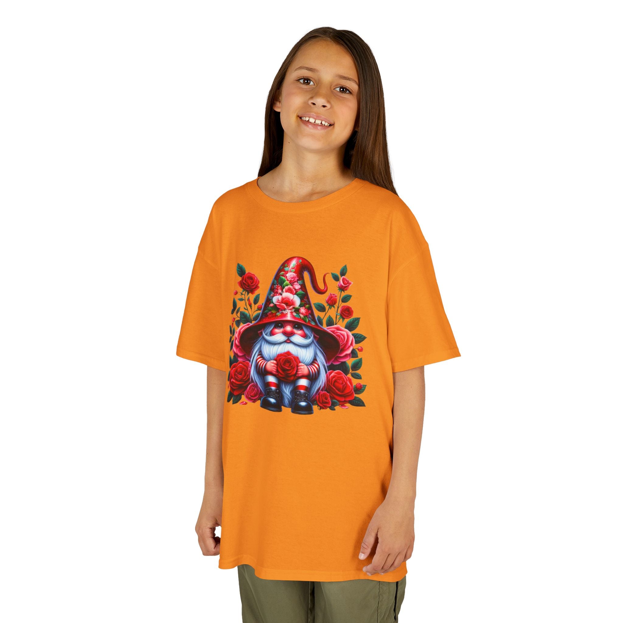 Valentine Gnome Kids Tee — Cute Red Rose Garden Gnome Shirt