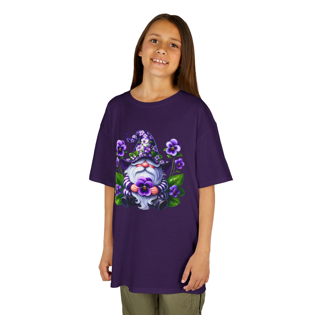 Kids Gnome T‑Shirt — Cute Purple Floral Gnome Tee for Children