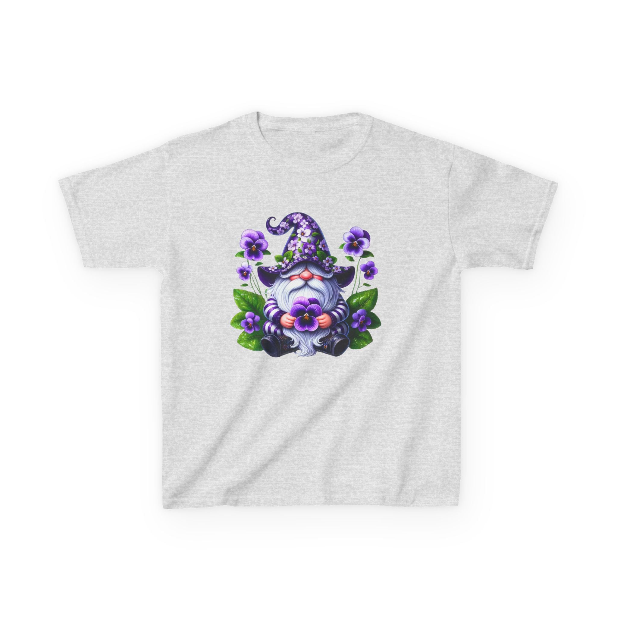 Kids Gnome T‑Shirt — Cute Purple Floral Gnome Tee for Children