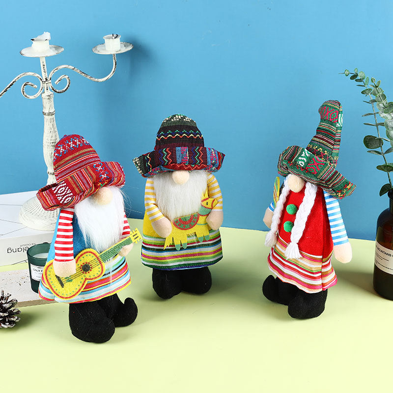 Mexican carnival sombrero Rudolph gnome standing figure musical instrument dwarf doll decoration